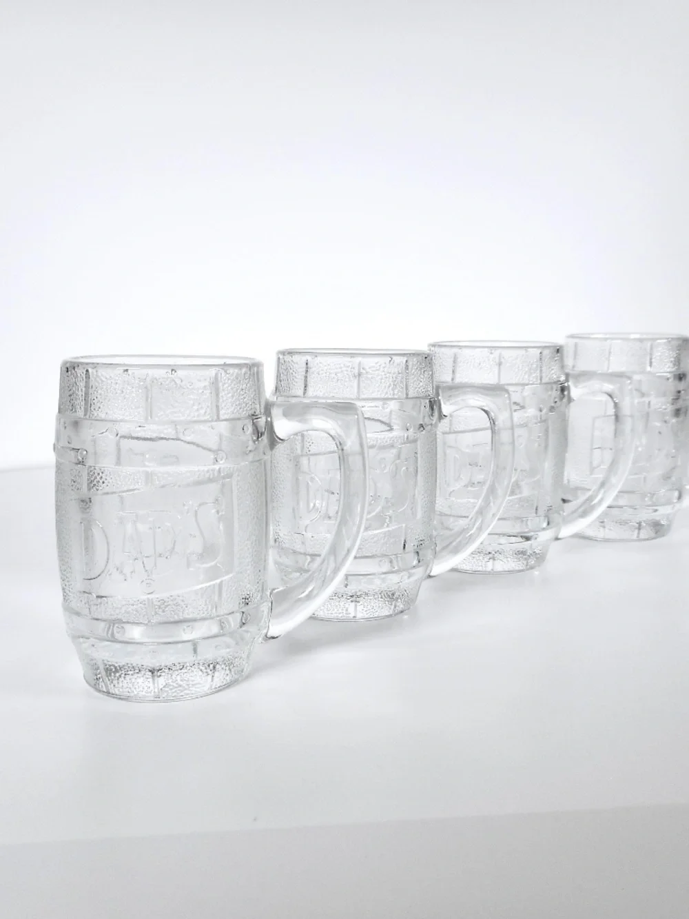 4 Set VTG 50s 60s Dad's Root Beer Heavy Glass Barrel Shaped Mug 5.25